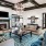 a large room with a fireplace